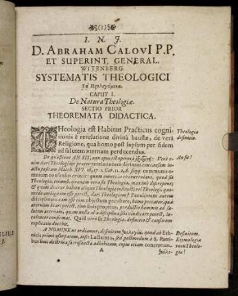 Caput I. De Natura Theologiæ.