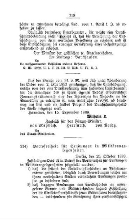Portofreiheit für Sendungen in Militärangelegenheiten : [I. Allgemeine Verhältnisse]