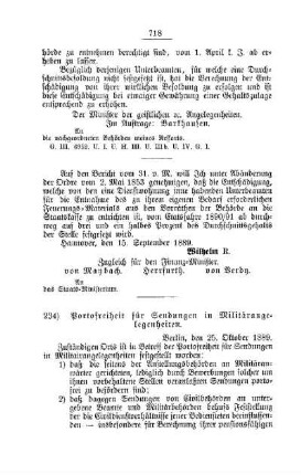 Portofreiheit für Sendungen in Militärangelegenheiten : [I. Allgemeine Verhältnisse]