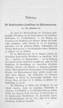 Anhang. Die hamburgensien-Ausstellung des Museumsvereins.