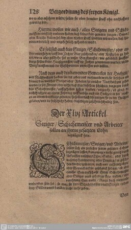 Der XLVI. Artickel. Steiger/ Schichtmeister und Arbeiter sollen an ihrem gesatzten Lohn begnügick sein.
