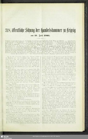 318. öffentliche Sitzung der Handelskammer zu Leipzig am 11. Juli 1901