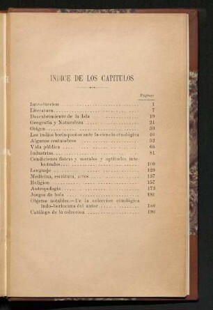 Índice de los capítulos