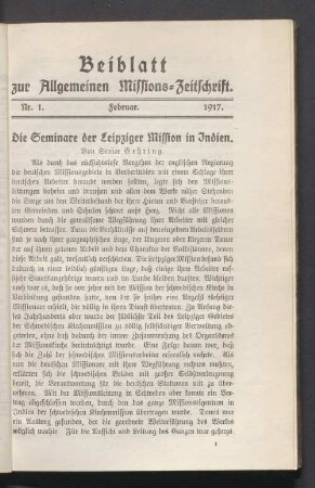 Beiblatt Nr. 1. Februar. 1917