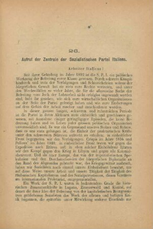 26. Aufruf der Zentrale der Sozialistischen Partei Italiens.