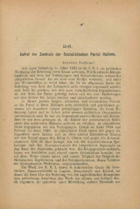 26. Aufruf der Zentrale der Sozialistischen Partei Italiens.