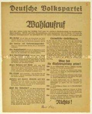 Aufruf der Deutschen Volkspartei zur sächsischen Landtagswahl 1922