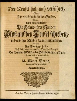 Der Teufel hat mich verführet, Oder: Die eitle Ausflucht der Sünder ...