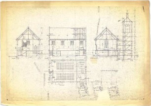 Döllgast, Hans; Marktsteft (Bayern); Kath. Pfarrkirche und Gemeindehaus - Grundrisse; Schnitte