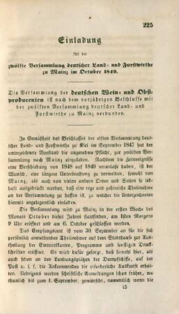 Einladung für die zwölfte Versammlung deutscher Land- und Forstwirthe zu Mainz im October 1849.