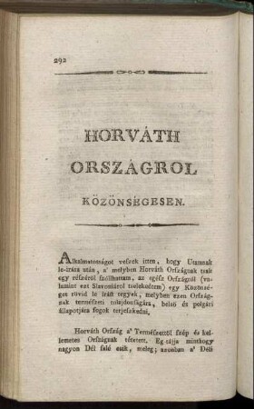Horváth Országrol Közönségesen.