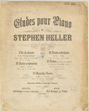 Etudes : pour piano ; 30 études progressives ; op. 46 ; (introduction aux 25 études op. 45), 2. Nr. 12-18. (op. 46,2). - [circa 1845]. - Pl.Nr. S 3160(2).. Etudes pour Piano : 30 Etudes progressives