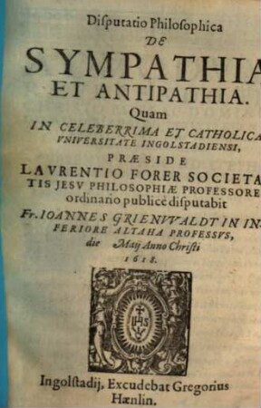 Disputatio philosophica de sympathia et antipathia