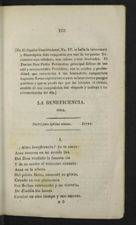 La Beneficencia. Oda.