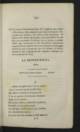 La Beneficencia. Oda.