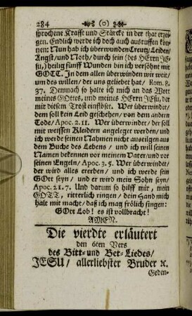 Die vierdte erläutert den 6ten Vers des Bitt- und Bet-Liedes, Jesu, allerliebster Bruder &c.