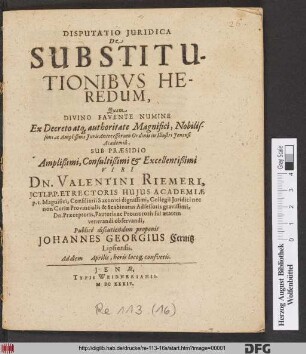 Disputatio Iuridica De Substitutionibus Heredum