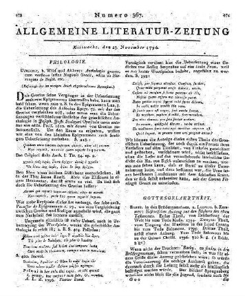 Anthologia graeca etc. (Beschluß der im vorigen Stück abgebrochenen Recension.)
