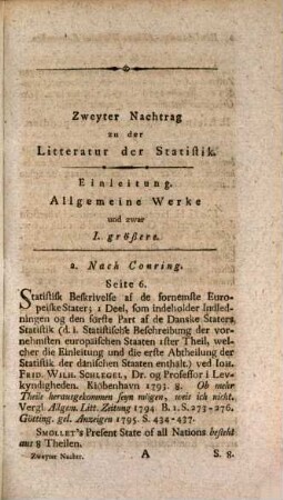 Zweyter Nachtrag Zu Der Litteratur Der Statistik