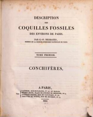 Description des Coquilles Fossiles des environs de Paris, 1. Conchifères. - 1824