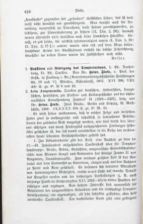 616-619 [Rezension] Finke, Heinrich, Papsttum und Untergang des Templerordens