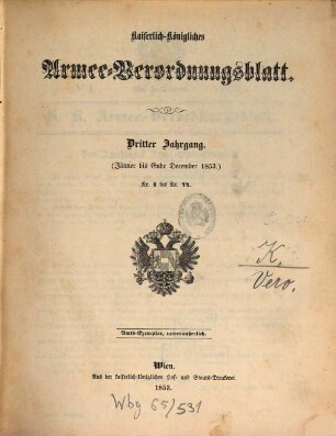Kaiserlich-Königliches Armeeverordnungsblatt. 3, 3. 1853
