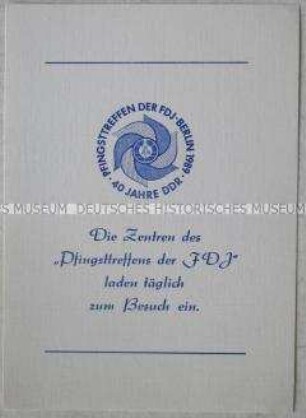Einladungskarte zum Besuch der Zentren des Pfingsttreffens der FDJ 1989 in Berlin