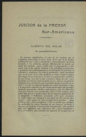 Alberto del Solar - Su personalidad literaria