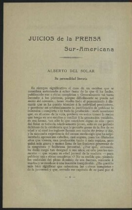 Alberto del Solar - Su personalidad literaria