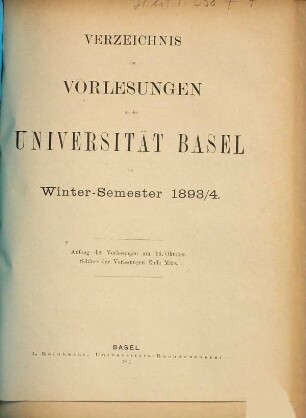 Verzeichnis der Vorlesungen. 1893/94. WS.