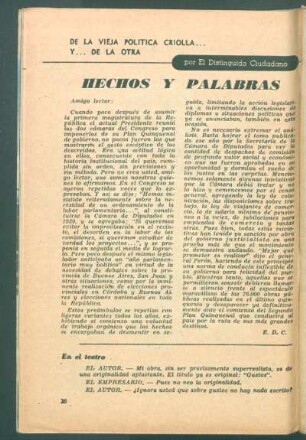 Hechos y palabras : De la vieja política criolla y ... de la otra