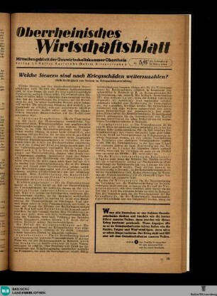 Oberrheinisches Wirtschaftsblatt : Mitteilungsbl. d. Gauwirtschaftskammer Oberrhein