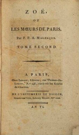 Zoé, Ou Les Moeurs De Paris, 2