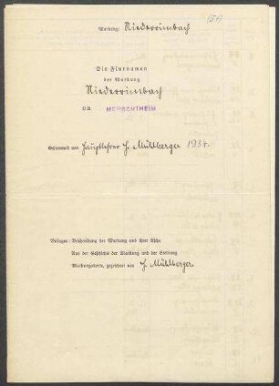 4 Fragebogen und 3 Karten Niederrimbach, mit Standorf, OA Mergentheim