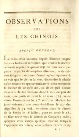 Observations sur les Chinois