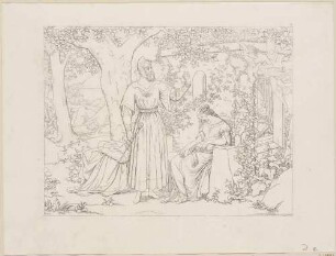 Zu Shakespeares "Der Sturm", Blatt 3, 1. Akt, 2. Szene: Prospero ruft Ariel herbei, Miranda schläft