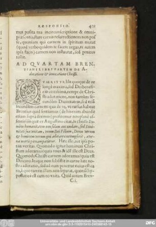 Ad Quartam Brentiani Libri Partem De Adoratione & invocatione Christi.