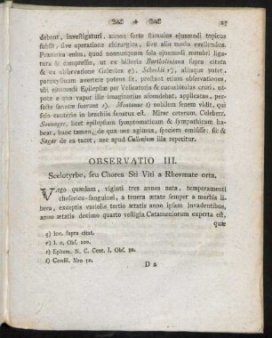 Observatio III. Scelotyrbe, seu Chorea Sti Viti a Rheumate orta.