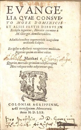 Evangelia Qvae Consveto More Dominicis Et Aliis Festis Diebvs In Ecclesia leguntur