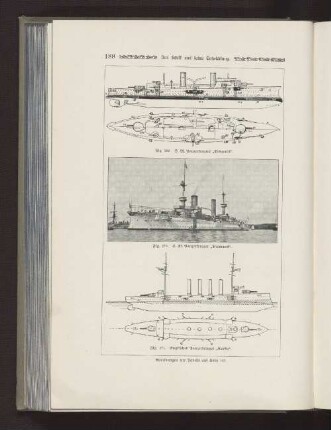 Fig. 269 S. M. Panzerkreuzer "Bismarck" Fig. 270 S. M. Panzerkreuzer "Bismarck" Fig. 271 Englischer Panzerkreuzer "Cressy"