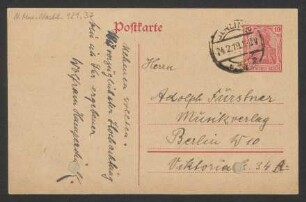 Postkarte an Otto Fürstner : 24.02.1919