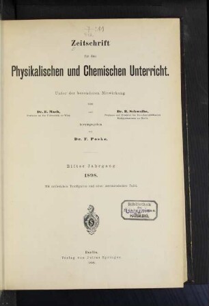 11.1898: Zeitschrift für den physikalischen und chemischen Unterricht