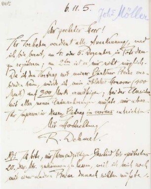 Brief an Johannes Möller