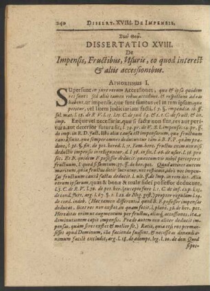 Dissertatio XVIII. De Impensis, Fructibus, Usuris, eo quod interest & aliis accessionibus