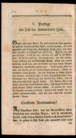 V. Predigt am Fest der Himmelfahrt Jesu