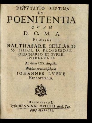 Disputatio Septima De Poenitentia