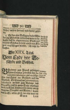 Der XIIX.Titul.Vom Eyde vor Gefährde und Bossheit.