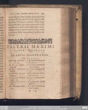 Valerii Maximi Liber Quartus. De Animi Moderatione.