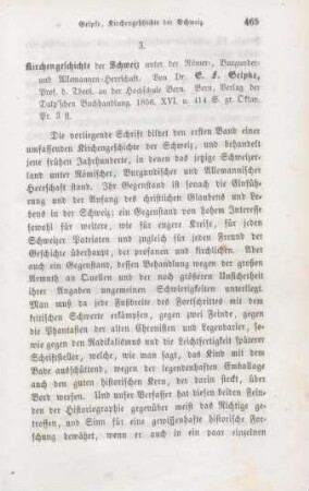 465-471 [Rezension] Gelpke, Ernst Friedrich, Kirchengeschichte der Schweiz unter der Römer-, Burgunder- und Allemannenherrschaft