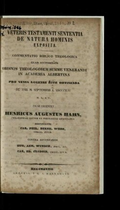 Veteris Testamenti sententia de natura hominis exposita